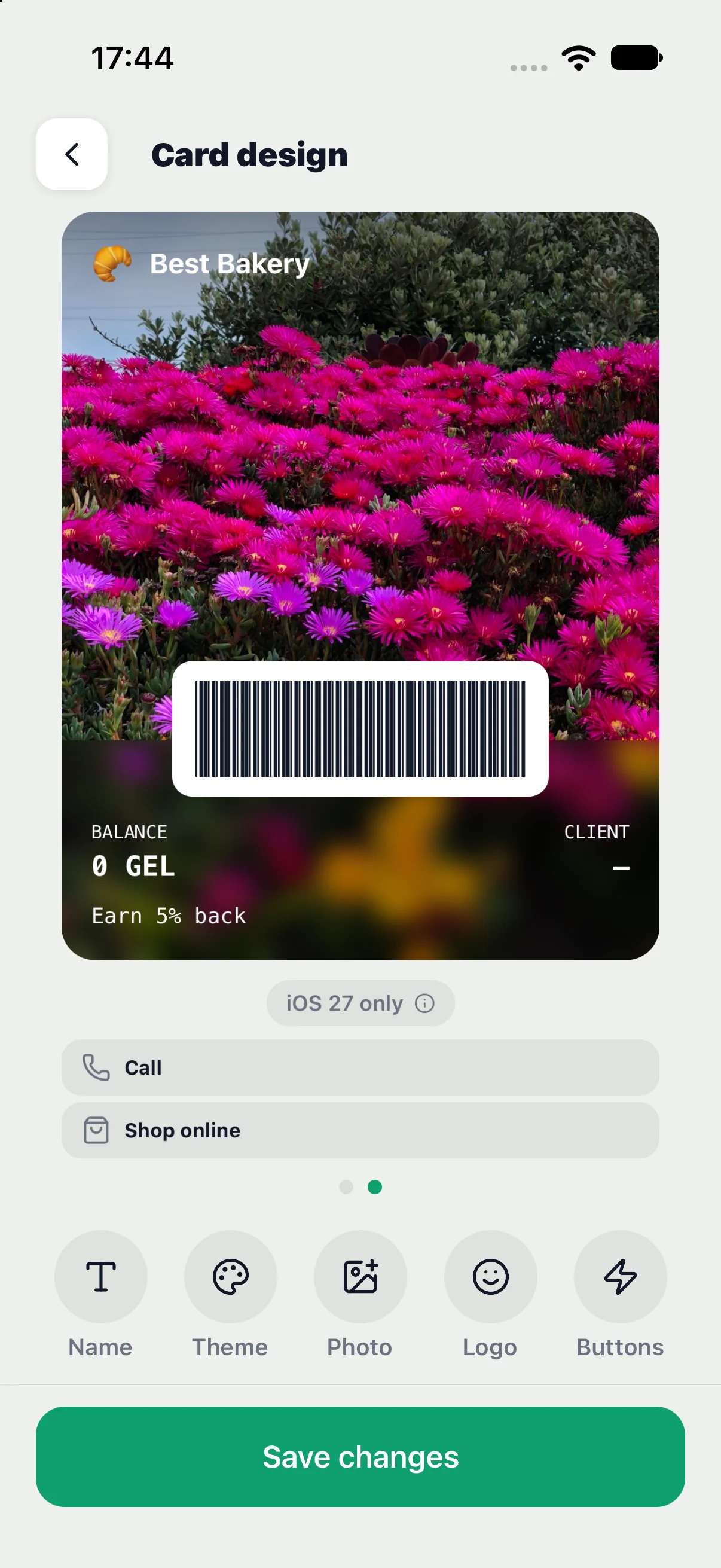 3. Revisa los dos botones bajo la tarjeta en el editor