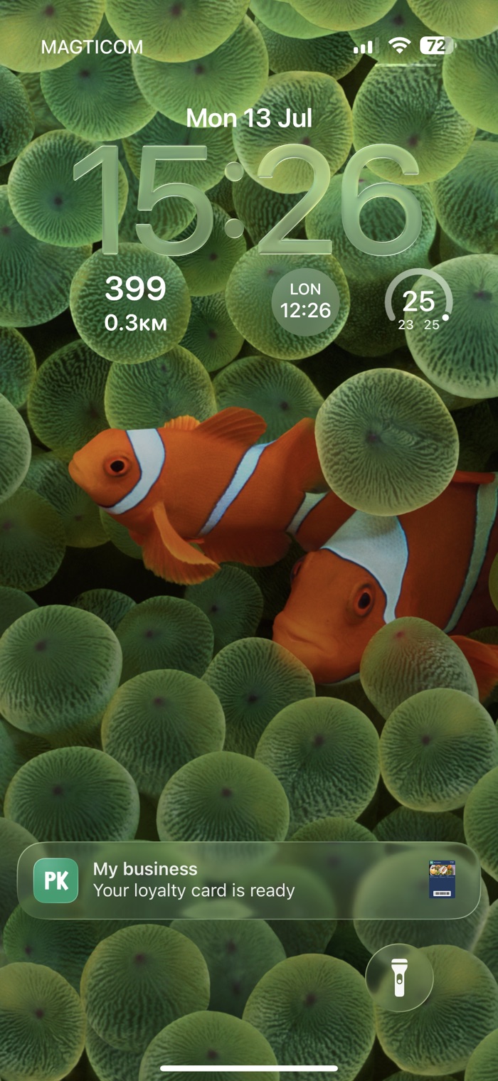 When the customer is near your venue, their card shows a reminder on the lock screen