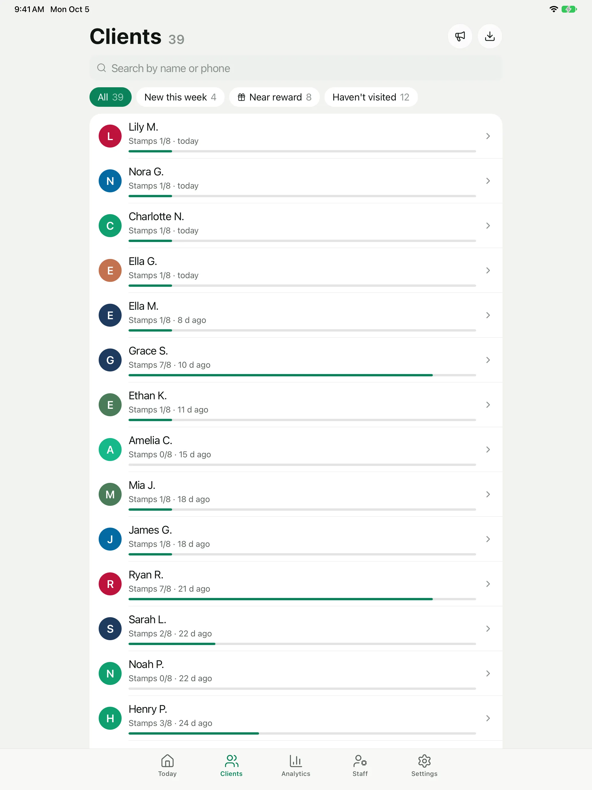 iPad: список клиентов