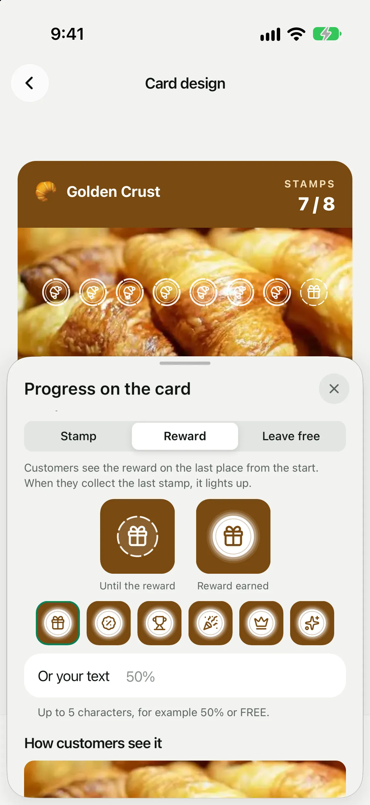 The reward on the last place: an icon or your text