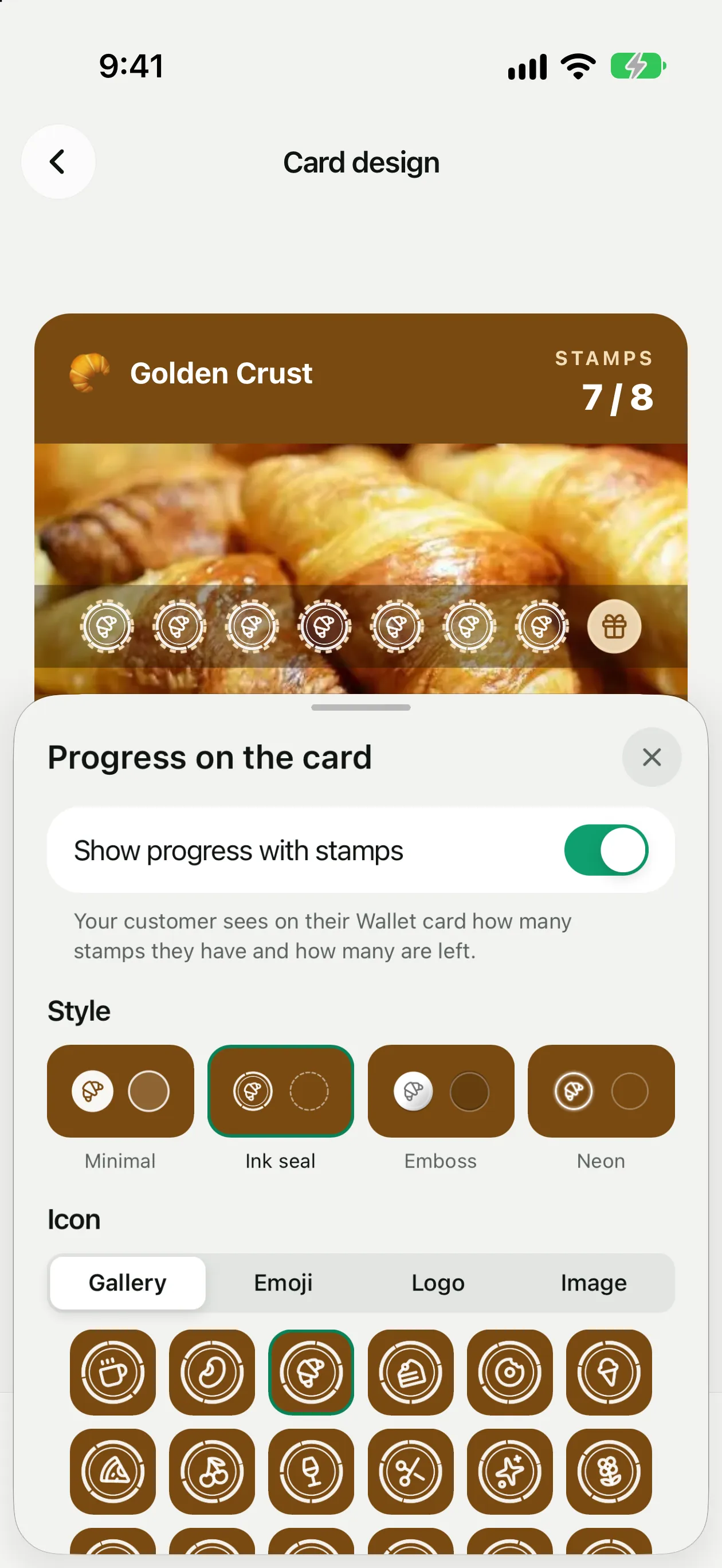 2. Turn it on, pick a style and an icon